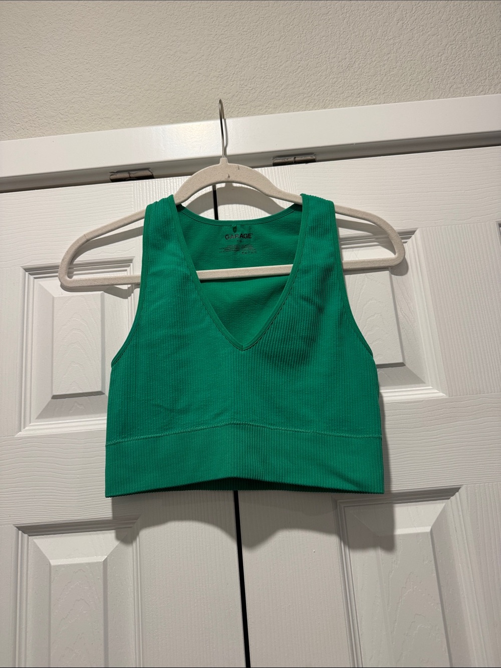 Garage Vibrant Green Ribbed V-Neck Crop Tank